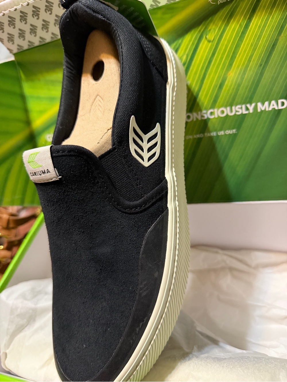 Cariuma Black & Cream Slip-On Sneaker